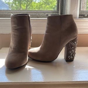 Tan Rhinestone Heeled Boots